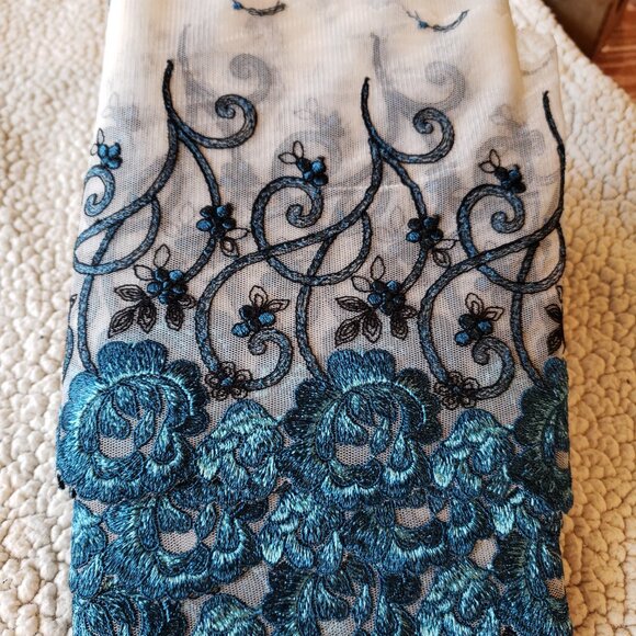 French Embroidered Lace Edging - Blue, Turquoise, Black 7.5" by the yard - Picture 4 of 5